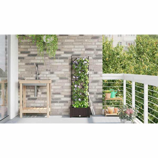 vidaXL Vaso da Giardino con Trellis Grigio 40 x 40 x 125.5 cm PP