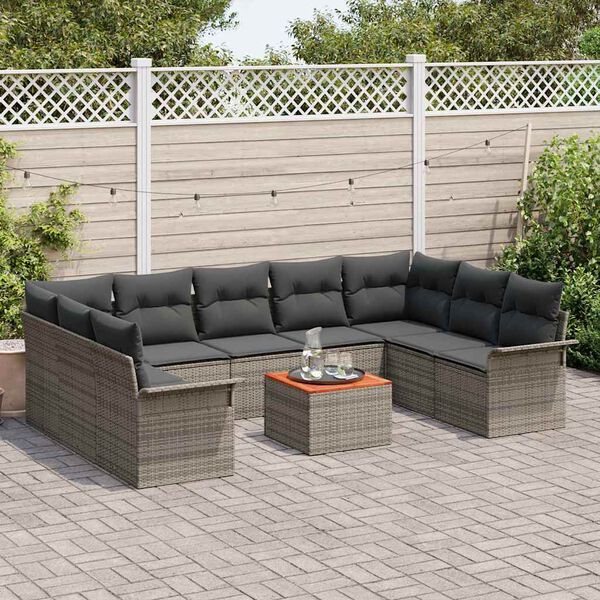 vidaXL Set Divano da Giardino con cuscino 10 pcs Grigio polyrattan