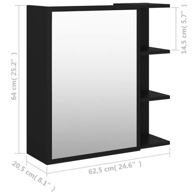 vidaXL Mobile Bagno con Specchio Nero 62,5x20,5x64cm Legno Multistrato