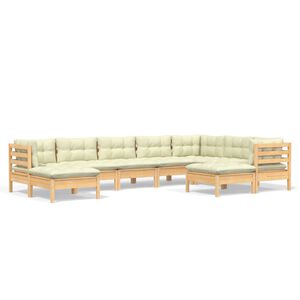 vidaXL Set Divani da Giardino 9 pz con Cuscini Crema Massello di Pino
