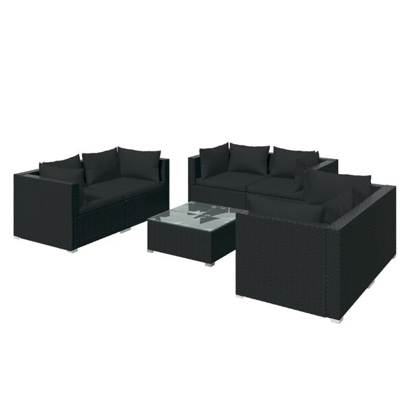 vidaXL Set Divani da Giardino 7 pz con Cuscini in Polyrattan Nero