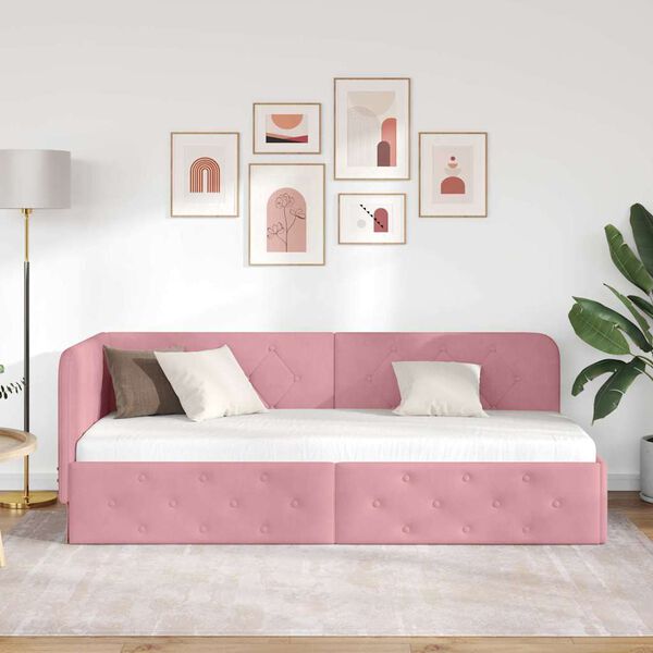 vidaXL Cornice del letto ad angolo Rosa 80 x 200 cm Velluto