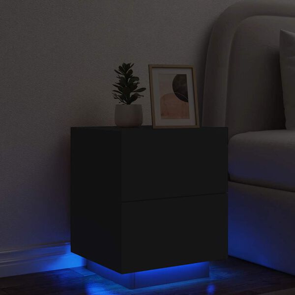 vidaXL Comodino con Luci LED Nero in Legno Multistrato