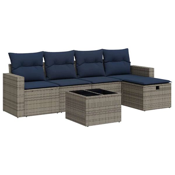 vidaXL Set Divano da Giardino 6 pz con Cuscini Grigio in Polyrattan