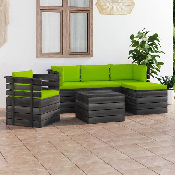 vidaXL Set Divani da Giardino su Pallet 6 pz con Cuscini Massello Pino