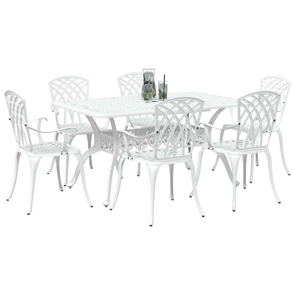 vidaXL Set da Pranzo per Giardino 7 pcs Bianco Alluminio