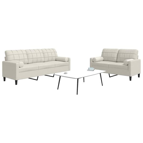vidaXL Set di Divani 2 pz con Cuscini e Rinforzi Crema in Velluto