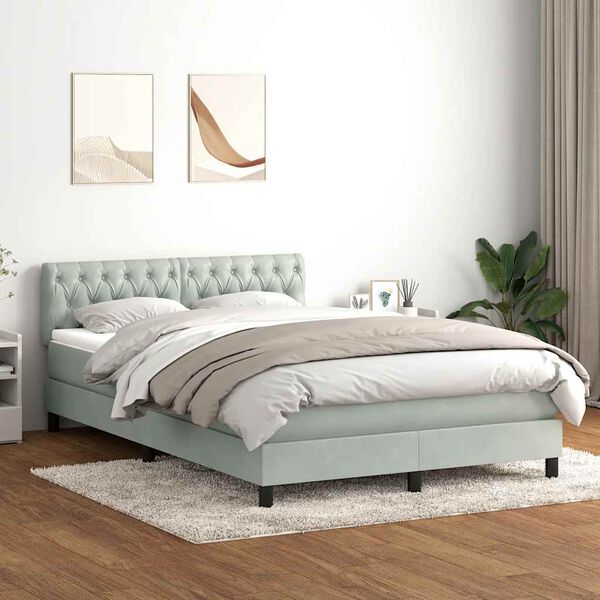 vidaXL Letto a Molle con Materasso e LED Grigio Chiaro 140x210cm Velluto