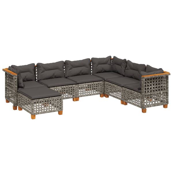 vidaXL Set Divani da Giardino 7 pz con Cuscini Grigio in Polyrattan
