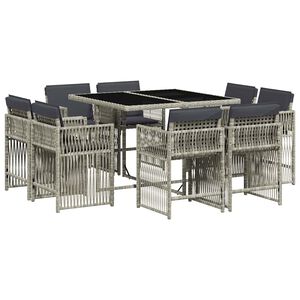 vidaXL Set Pranzo da Giardino 9pz con Cuscini Grigio Chiaro Polyrattan