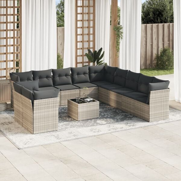 vidaXL Set Divano Giardino 12 pz con Cuscini Grigio Chiaro Polyrattan
