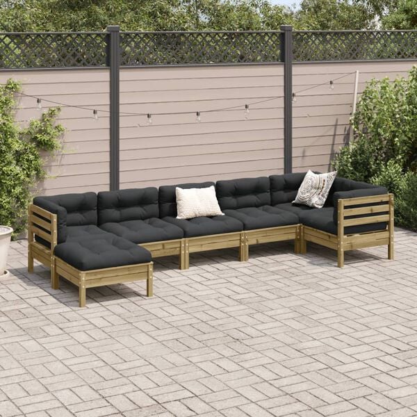 vidaXL Set Divani da Giardino 7pz con Cuscini Legno Impregnato di Pino