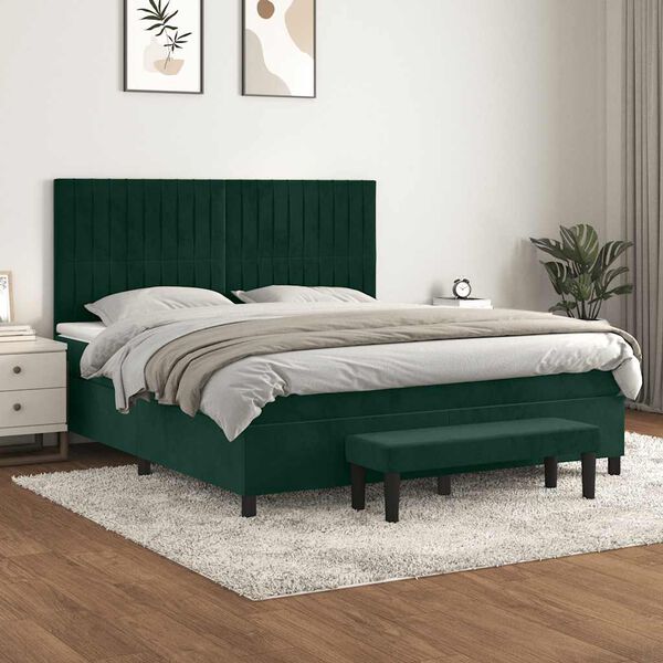 vidaXL Giroletto a Molle con Materasso Verde Scuro 180x200 cm Velluto