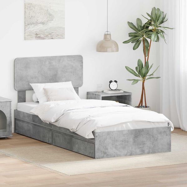vidaXL Letto con Contenitore con testiera Grigio cemento 90 x 200 cm