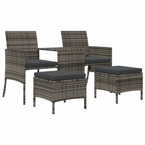 vidaXL Divano da Giardino a 2 Posti Tavolino e Pouf Polyrattan Grigio