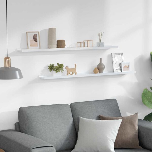 vidaXL Mensole da Parete 2 pz Bianco Lucido 100x9x3 cm