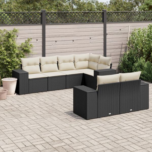 vidaXL Set Divani da Giardino con Cuscini 7pz Nero Polyrattan