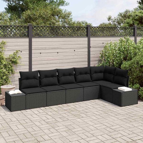 vidaXL Set Divano da Giardino con cuscino 6 pcs Nero polyrattan