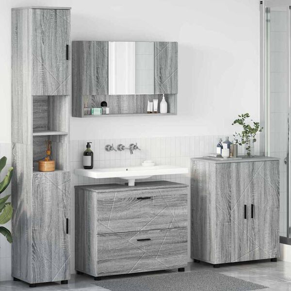vidaXL Set di mobili per il bagno con cassetto 4 pcs Grigio sonoma