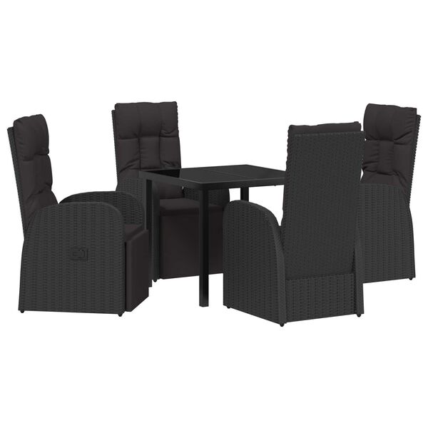 vidaXL Set da Pranzo per Giardino con cuscino 5 pcs Nero polyrattan