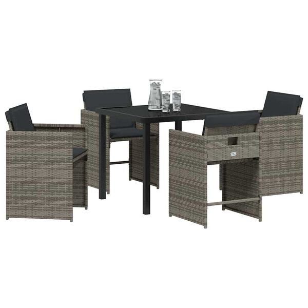 vidaXL Set da Pranzo per Giardino 5 pcs Grigio polyrattan