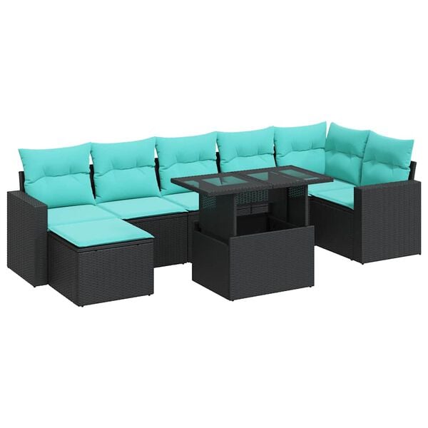 vidaXL Set Divani da Giardino con Cuscini 8pz Nero Polyrattan Acacia