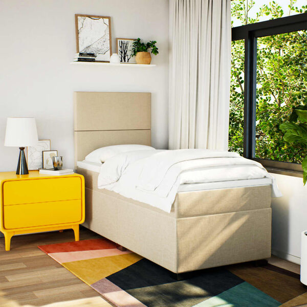 vidaXL Giroletto a Molle con Materasso Crema 100x200 cm in Tessuto