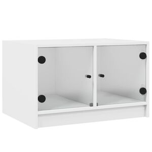 vidaXL Tavolino da Salotto con Ante in Vetro Bianco 68x50x42 cm