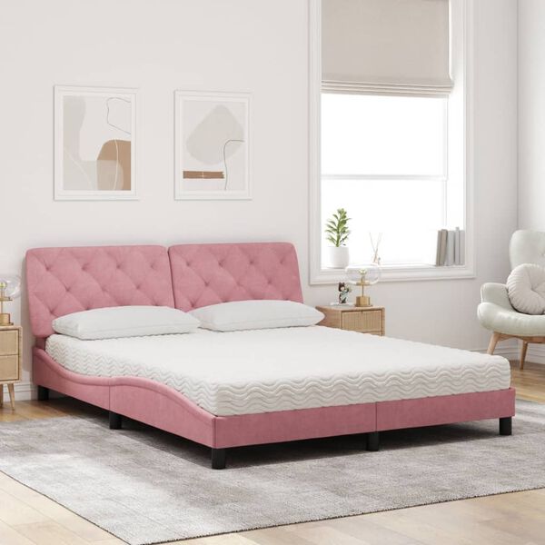 vidaXL Letto con Materasso Rosa 160x200 cm in Velluto