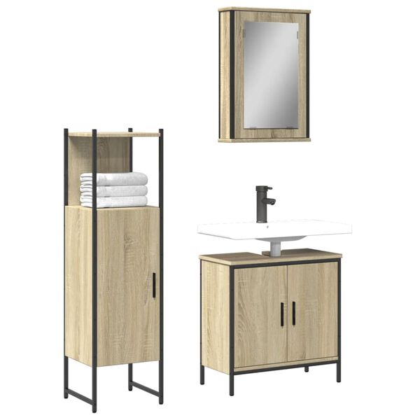 vidaXL Set Mobili da Bagno 3 pz Rovere Sonoma in Legno Multistrato