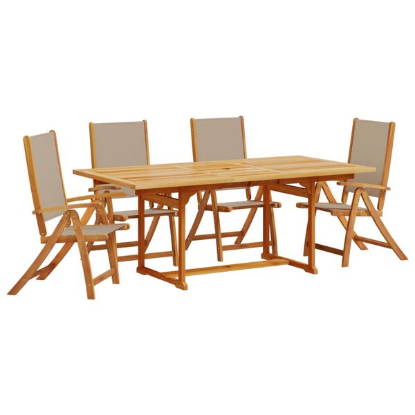 vidaXL Set Pranzo da Giardino 5pz Legno Massello di Acacia e Textilene