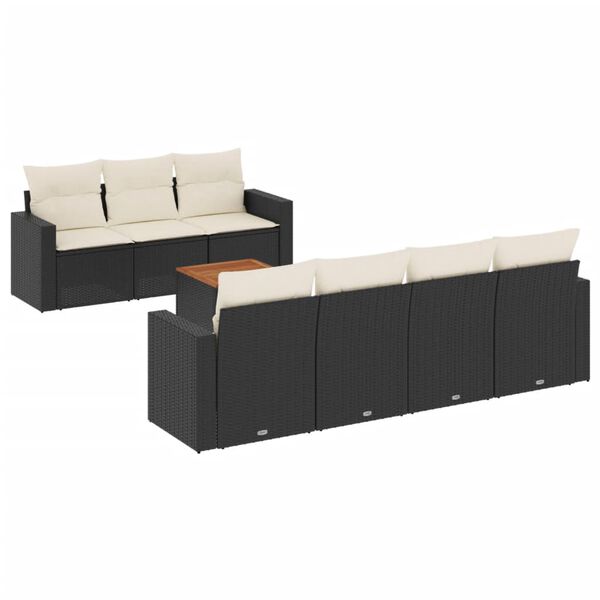 vidaXL Set Divani da Giardino con Cuscini 8 pz Nero in Polyrattan