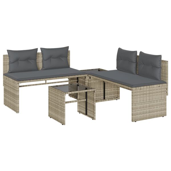 vidaXL Set Divano da Giardino 4pz con Cuscini Grigio Chiaro Polyrattan