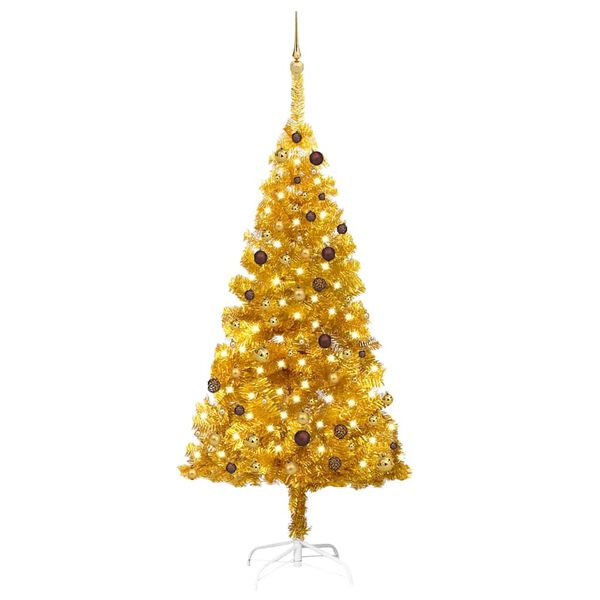 vidaXL Albero di Natale Preilluminato con Palline Oro 210 cm PET