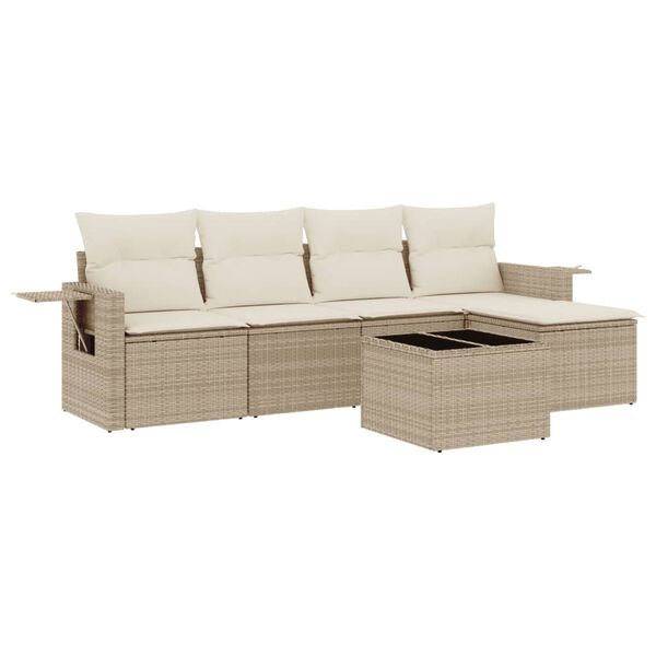 vidaXL Set Divano da Giardino 6 pz con Cuscini Beige in Polyrattan