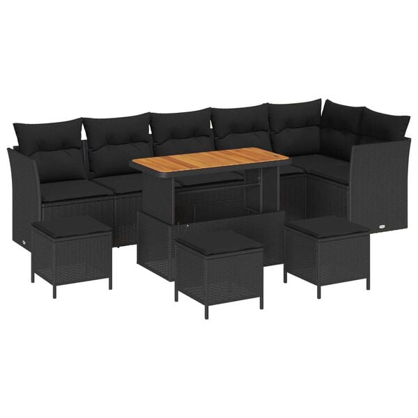 vidaXL Set Divano da Giardino 10 pcs Nero polyrattan