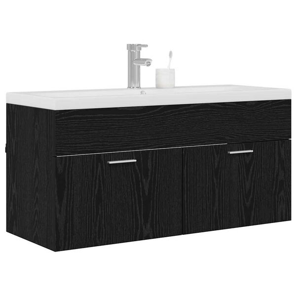 vidaXL Mobile da Bagno con porta Rovere Nero 100 x 38,5 x 46 cm