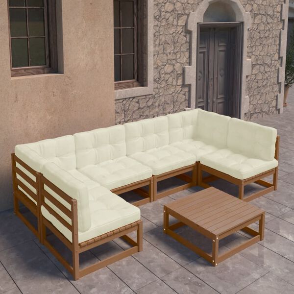 vidaXL Set Salotto Giardino e Cuscini 7 pz Legno Massello Pino Ambra