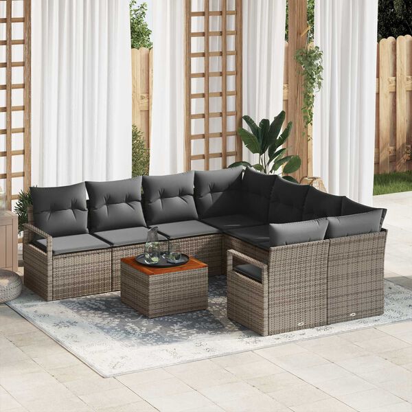 vidaXL Set Divano da Giardino 9 pcs Grigio