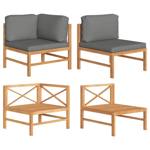 vidaXL Set Divani Giardino 2 pz Cuscini Grigio Scuro in Legno di Teak