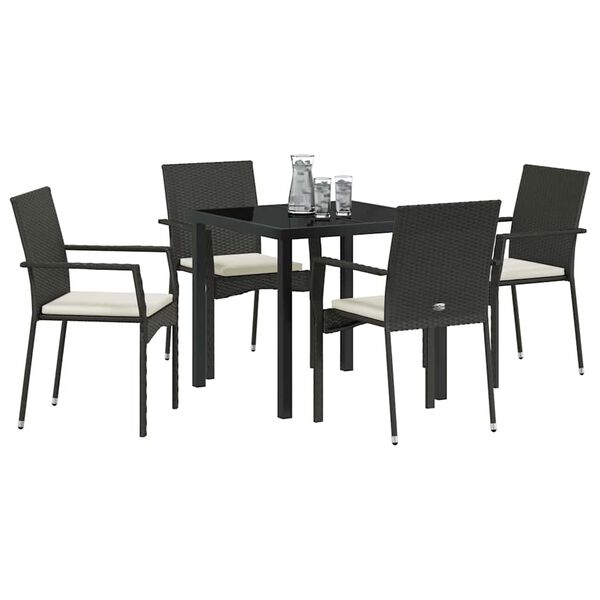 vidaXL Set da Pranzo per Giardino con cuscino 5 pcs Nero polyrattan