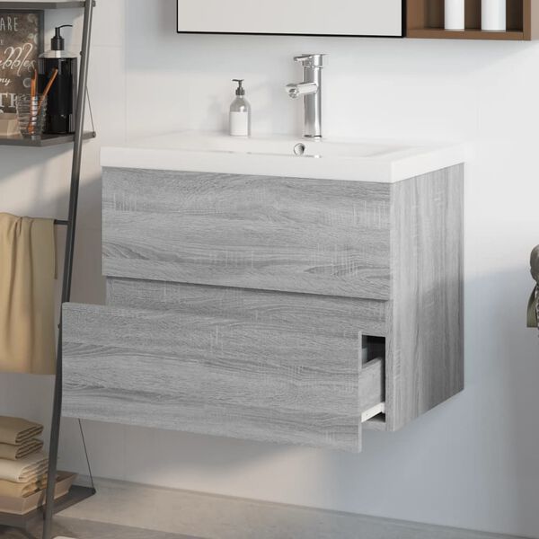 vidaXL Mobile Bagno e Lavabo Integrato Grigio Sonoma Legno Multistrato
