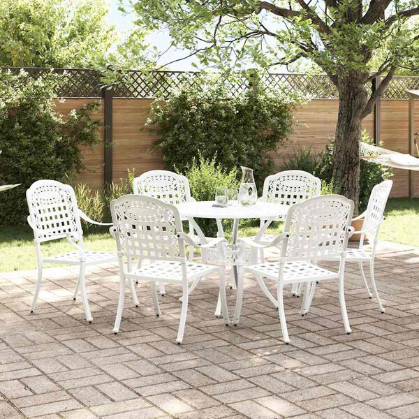 vidaXL Set da Pranzo per Giardino 7 pcs Bianco Alluminio