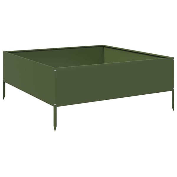 vidaXL Fioriera Rialzata Giardino Verde Oliva 100x100x25 cm Acciaio