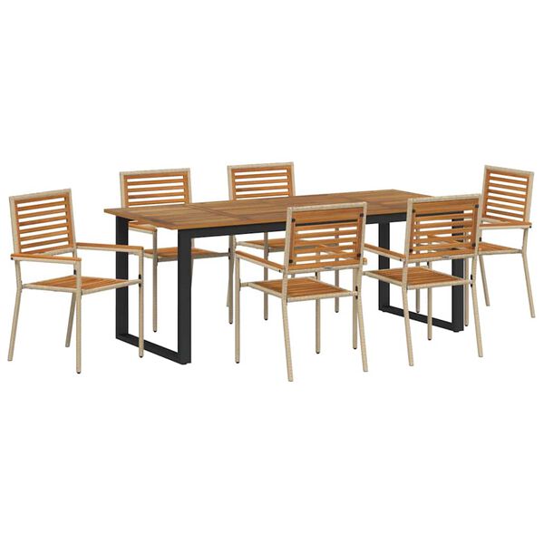 vidaXL Set da Pranzo per Giardino 7 pcs Beige Legno di Acacia Massello