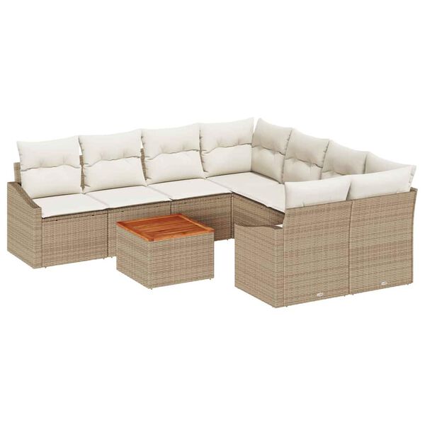 vidaXL Set Divano da Giardino 9 pcs Beige e Crema polyrattan