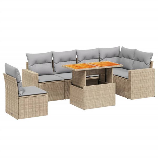 vidaXL Set Divani da Giardino 7 pz con Cuscini Beige in Polyrattan