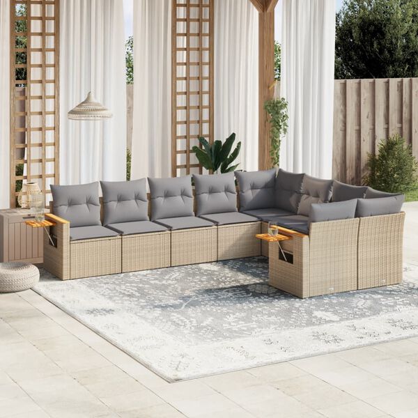 vidaXL Set Divano da Giardino 9 pz con Cuscini Beige in Polyrattan