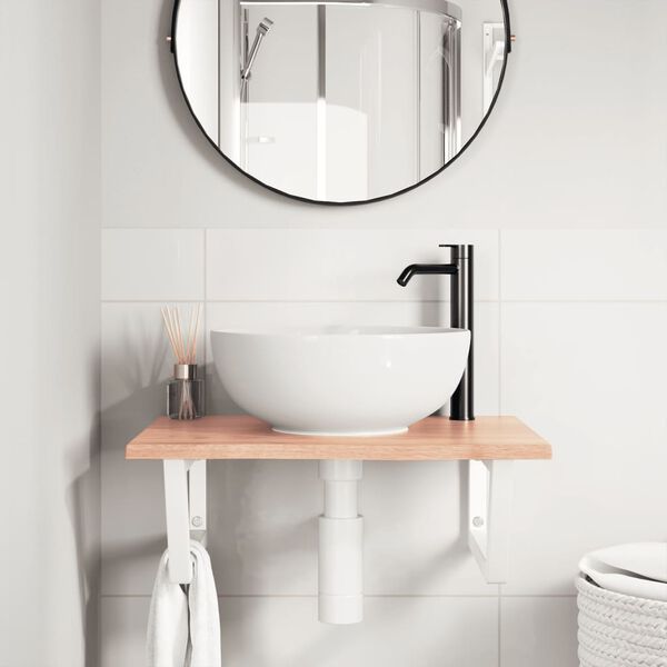 vidaXL Ripiano a Parete per Lavabo in Acciaio e Massello di Rovere