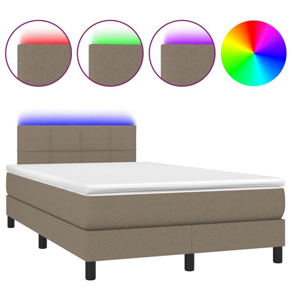 vidaXL Letto a Molle con Materasso e LED Tortora 120x190 cm in Tessuto